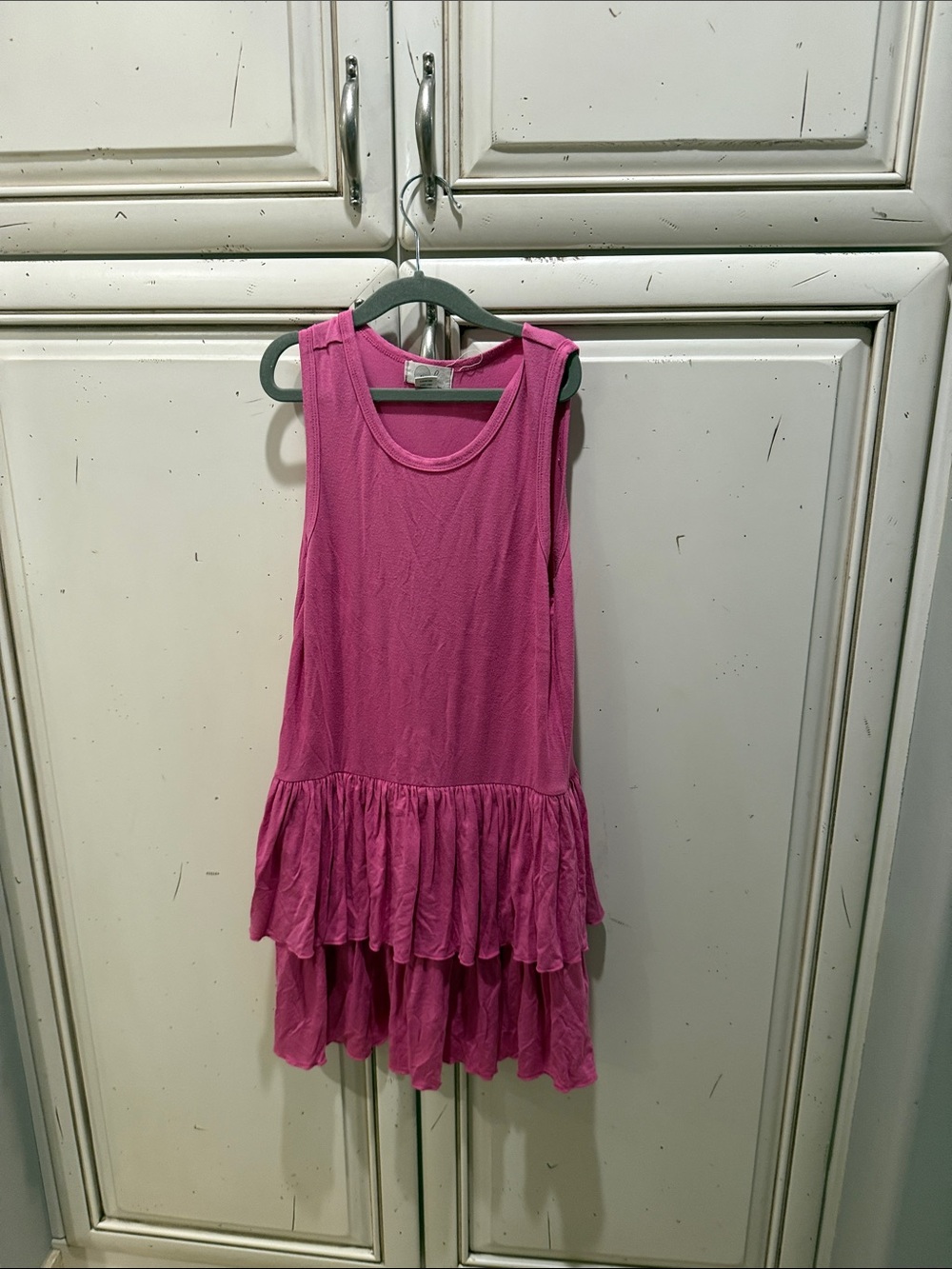 Peek Sleeveless Tiered Ruffle Dress in Bright Pink